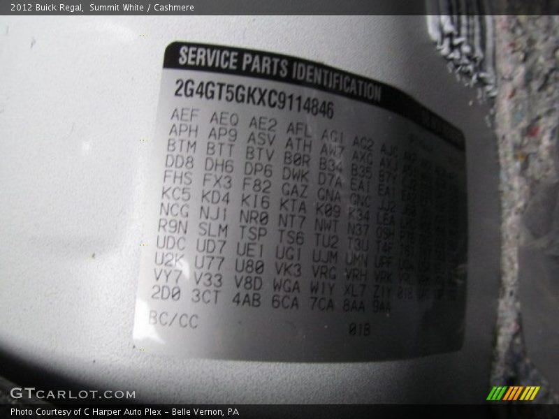 2012 Regal  Summit White Color Code 01B