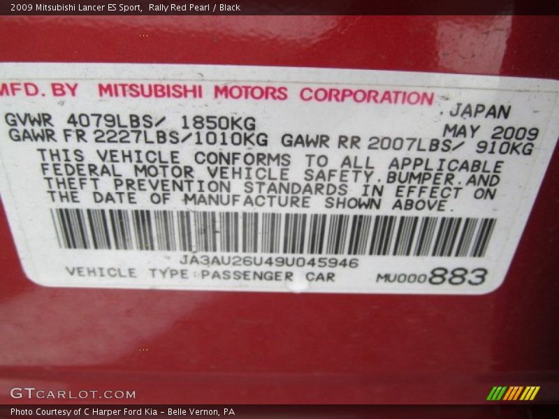 Rally Red Pearl / Black 2009 Mitsubishi Lancer ES Sport