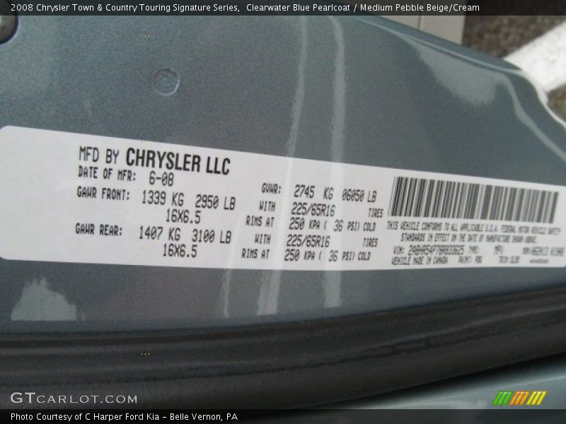 Clearwater Blue Pearlcoat / Medium Pebble Beige/Cream 2008 Chrysler Town & Country Touring Signature Series