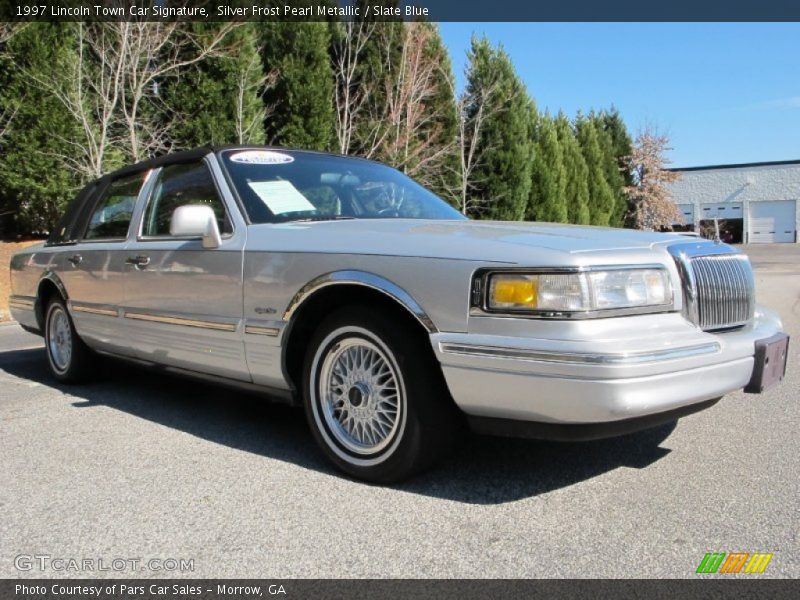 Silver Frost Pearl Metallic / Slate Blue 1997 Lincoln Town Car Signature