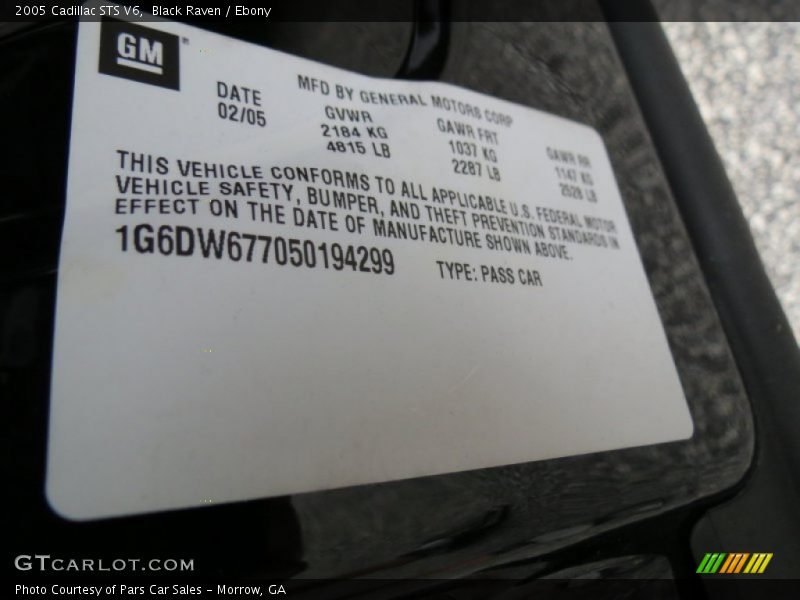 Black Raven / Ebony 2005 Cadillac STS V6