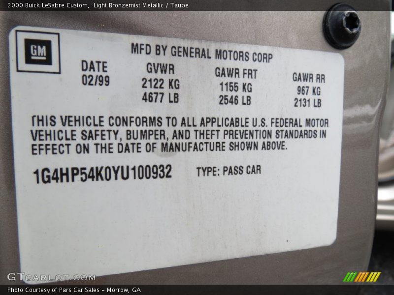 Light Bronzemist Metallic / Taupe 2000 Buick LeSabre Custom