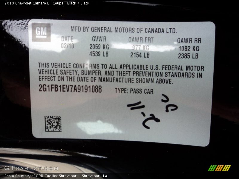 Black / Black 2010 Chevrolet Camaro LT Coupe