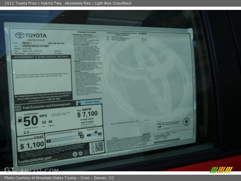 Absolutely Red / Light Blue Gray/Black 2012 Toyota Prius c Hybrid Two