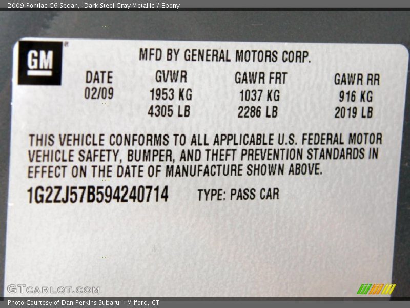 Dark Steel Gray Metallic / Ebony 2009 Pontiac G6 Sedan