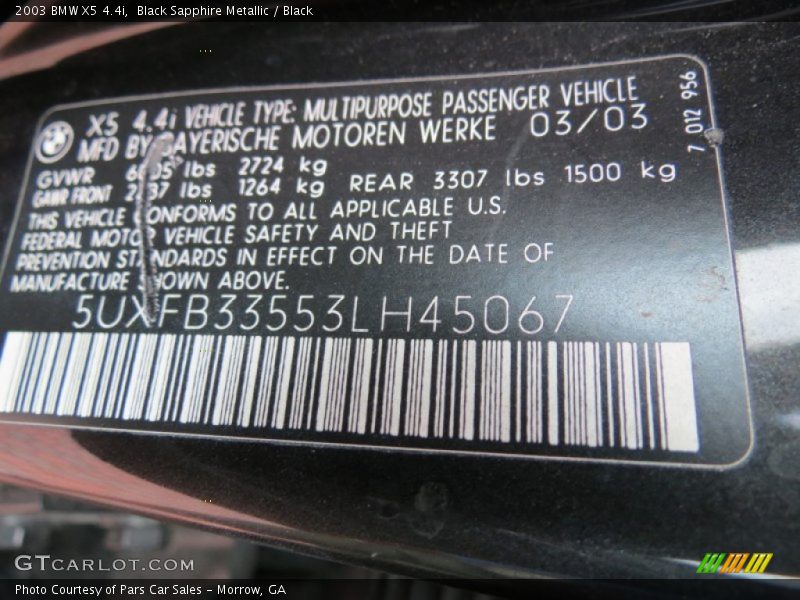 Black Sapphire Metallic / Black 2003 BMW X5 4.4i