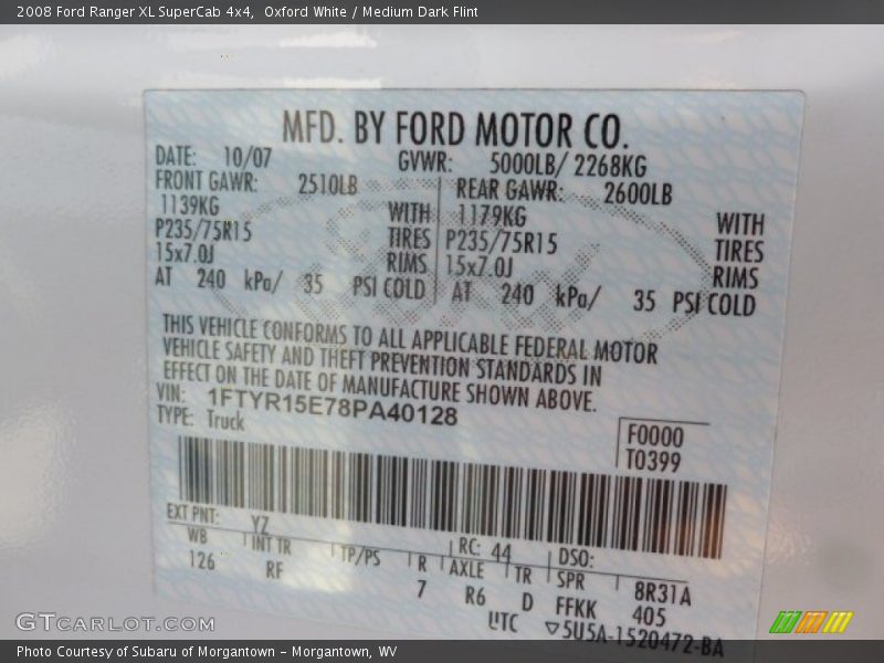 Oxford White / Medium Dark Flint 2008 Ford Ranger XL SuperCab 4x4