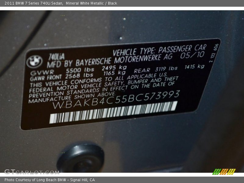 Mineral White Metallic / Black 2011 BMW 7 Series 740Li Sedan