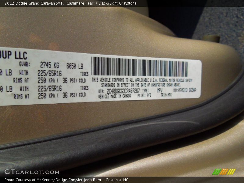 2012 Grand Caravan SXT Cashmere Pearl Color Code PFS