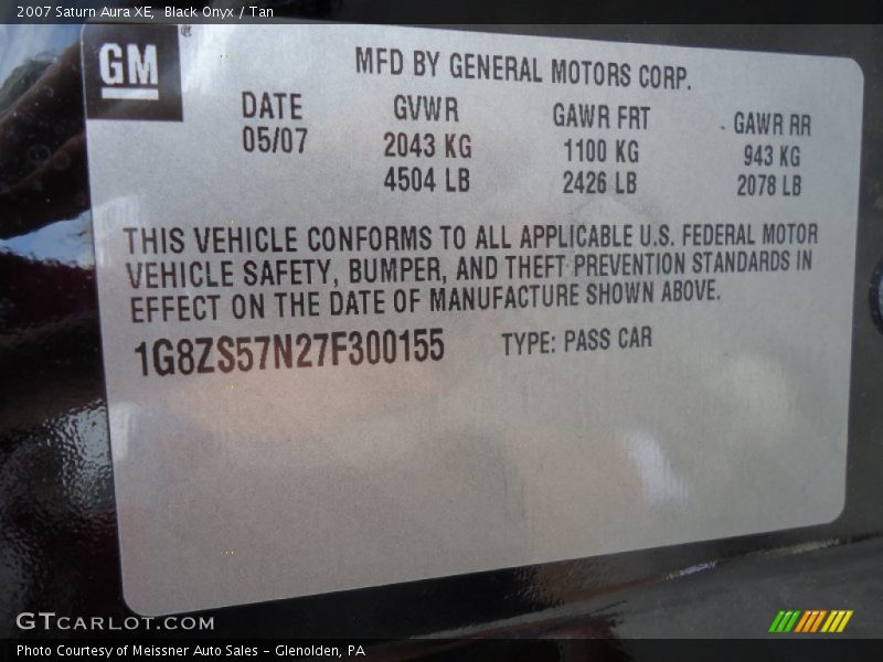 Black Onyx / Tan 2007 Saturn Aura XE