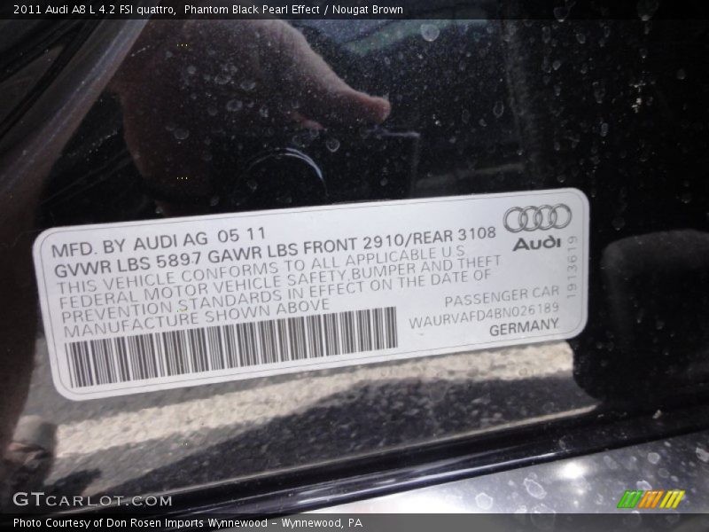 Phantom Black Pearl Effect / Nougat Brown 2011 Audi A8 L 4.2 FSI quattro