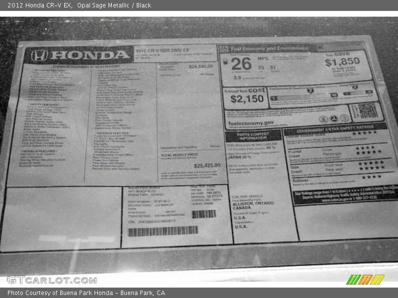 Opal Sage Metallic / Black 2012 Honda CR-V EX