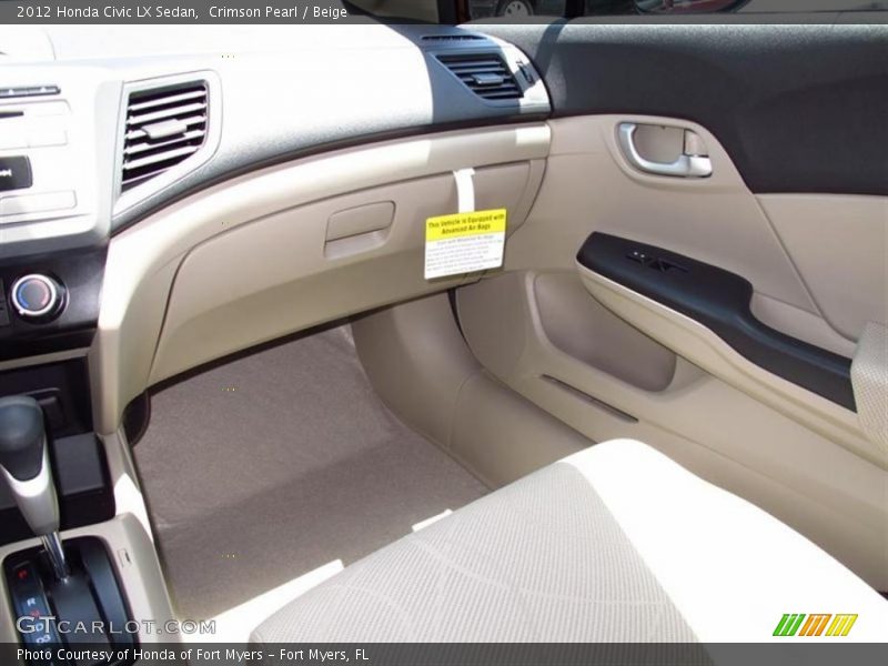 Crimson Pearl / Beige 2012 Honda Civic LX Sedan