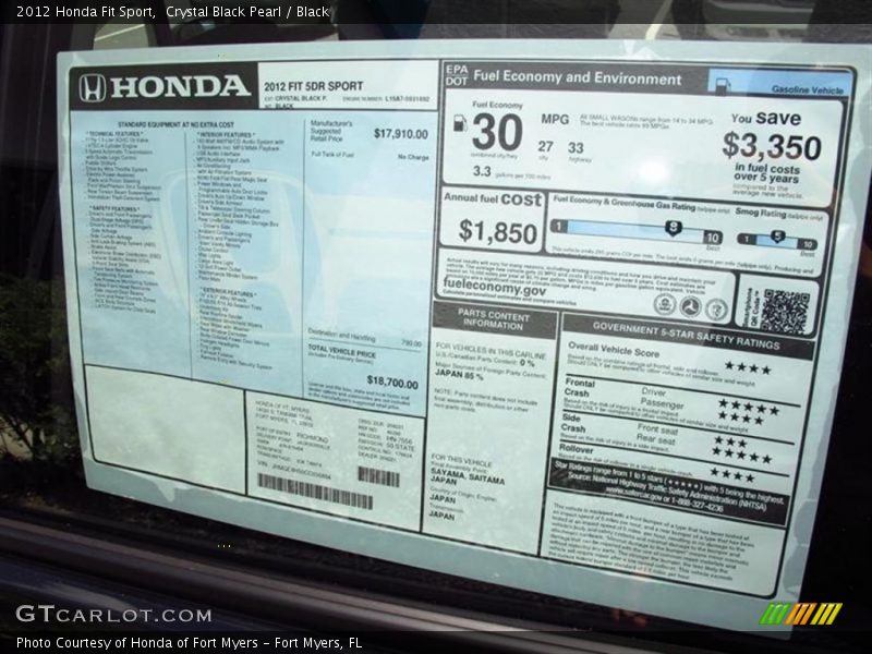 Crystal Black Pearl / Black 2012 Honda Fit Sport