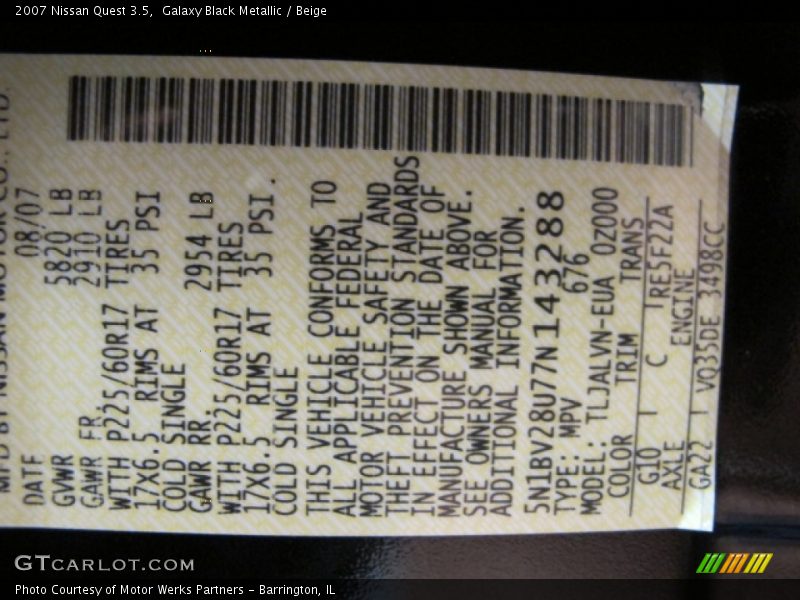 Galaxy Black Metallic / Beige 2007 Nissan Quest 3.5