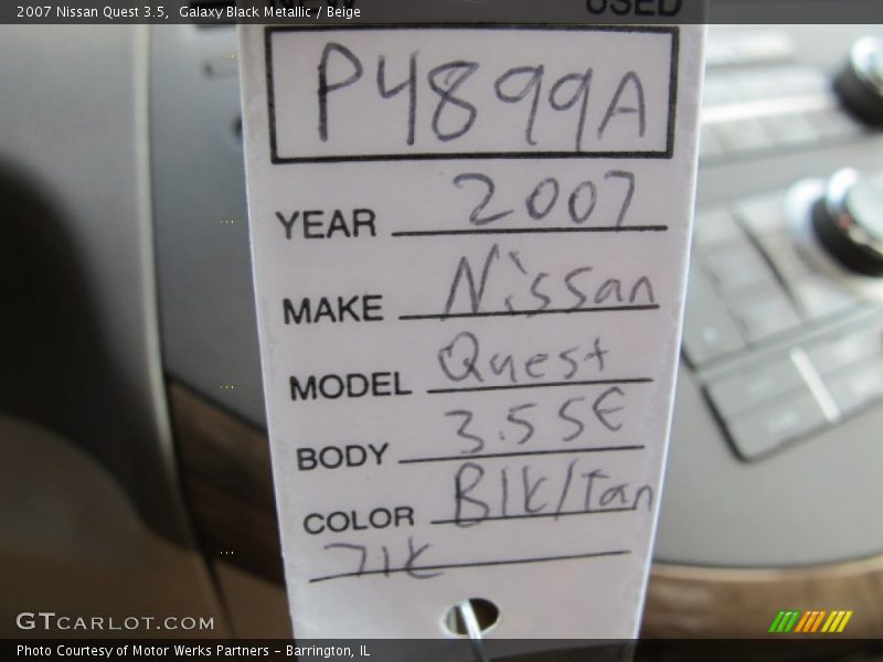 Galaxy Black Metallic / Beige 2007 Nissan Quest 3.5