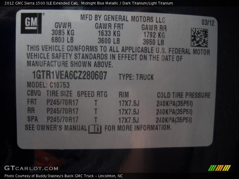 Midnight Blue Metallic / Dark Titanium/Light Titanium 2012 GMC Sierra 1500 SLE Extended Cab