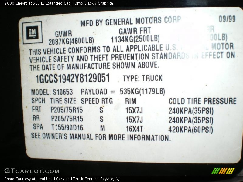 Info Tag of 2000 S10 LS Extended Cab