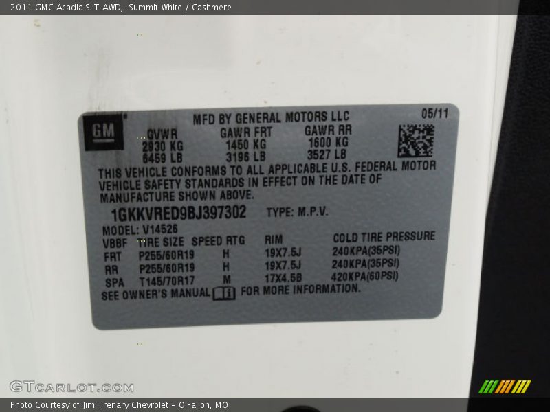 Summit White / Cashmere 2011 GMC Acadia SLT AWD
