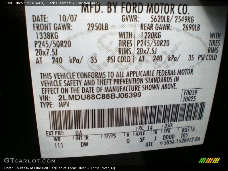 Black Clearcoat / Charcoal Black 2008 Lincoln MKX AWD