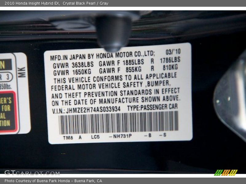 Crystal Black Pearl / Gray 2010 Honda Insight Hybrid EX