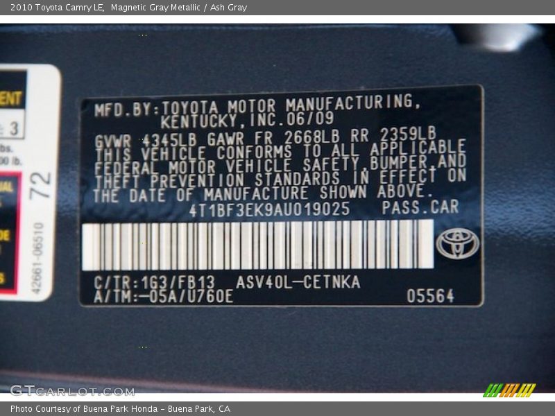 Magnetic Gray Metallic / Ash Gray 2010 Toyota Camry LE
