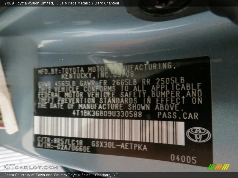 Blue Mirage Metallic / Dark Charcoal 2009 Toyota Avalon Limited