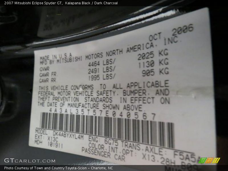 Kalapana Black / Dark Charcoal 2007 Mitsubishi Eclipse Spyder GT