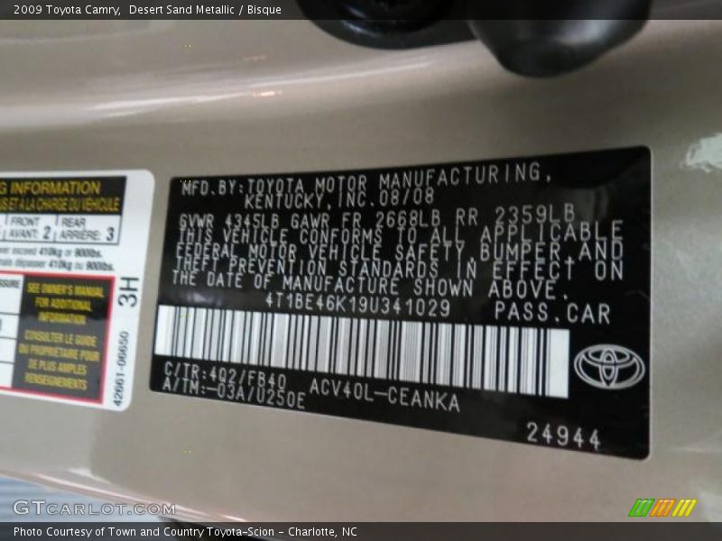 Desert Sand Metallic / Bisque 2009 Toyota Camry