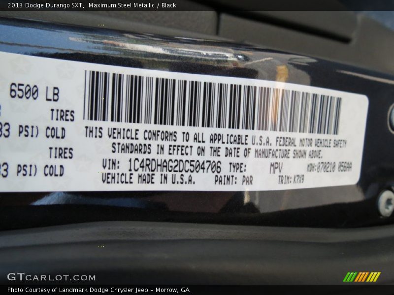 2013 Durango SXT Maximum Steel Metallic Color Code PAR