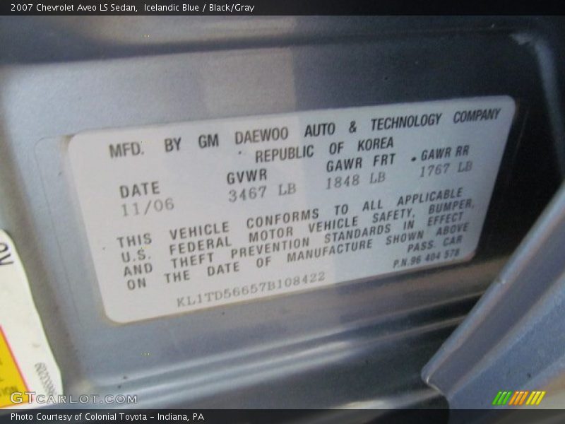 Icelandic Blue / Black/Gray 2007 Chevrolet Aveo LS Sedan