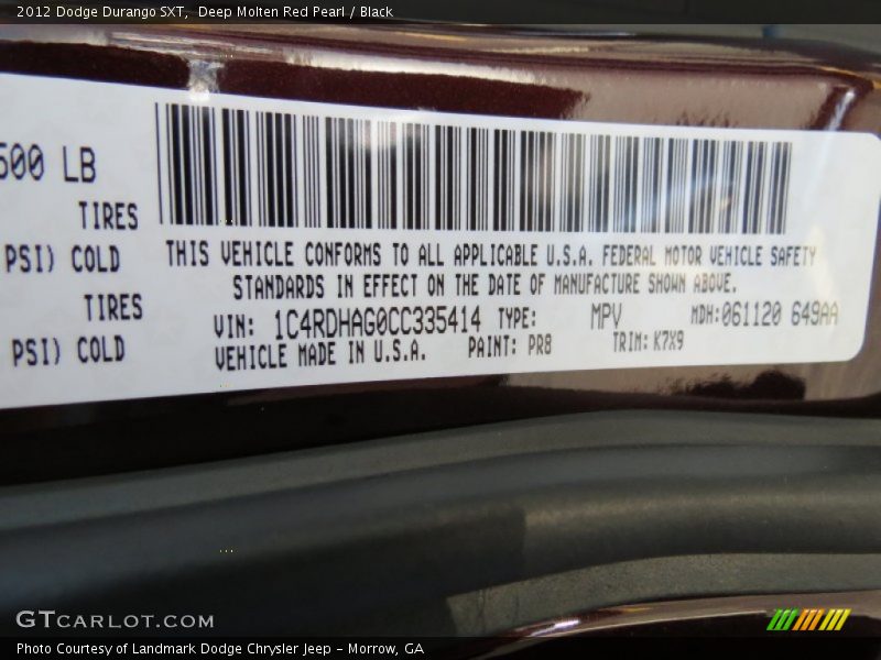 Deep Molten Red Pearl / Black 2012 Dodge Durango SXT