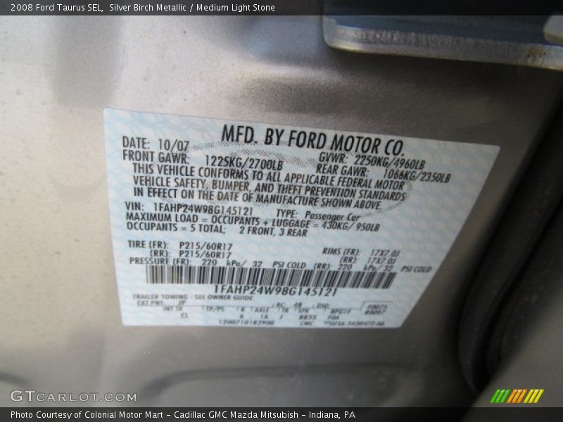 Silver Birch Metallic / Medium Light Stone 2008 Ford Taurus SEL