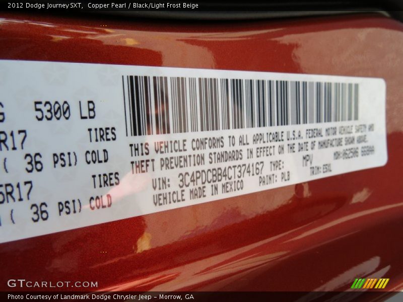 Copper Pearl / Black/Light Frost Beige 2012 Dodge Journey SXT