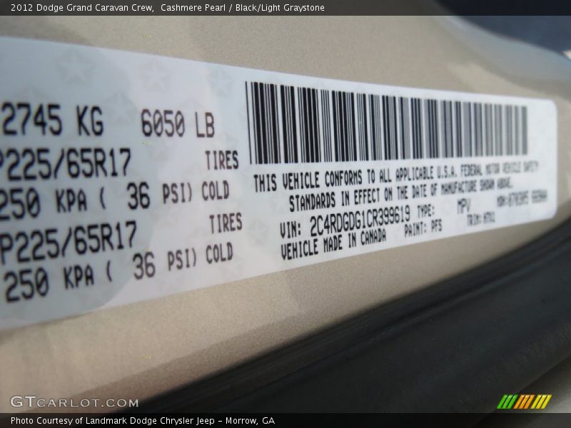 Cashmere Pearl / Black/Light Graystone 2012 Dodge Grand Caravan Crew