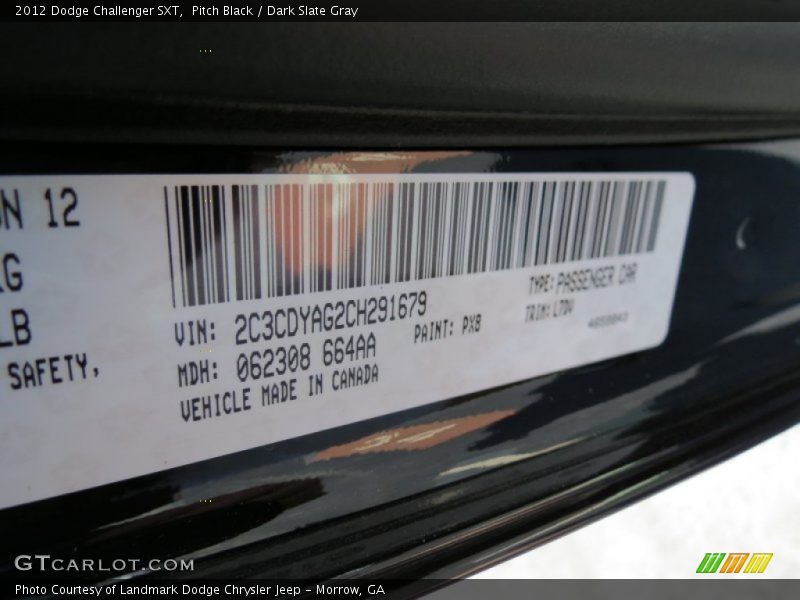 Pitch Black / Dark Slate Gray 2012 Dodge Challenger SXT