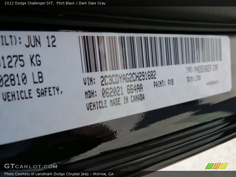 Pitch Black / Dark Slate Gray 2012 Dodge Challenger SXT