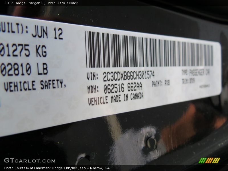 Pitch Black / Black 2012 Dodge Charger SE