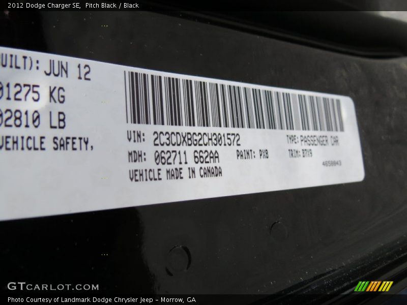 Pitch Black / Black 2012 Dodge Charger SE