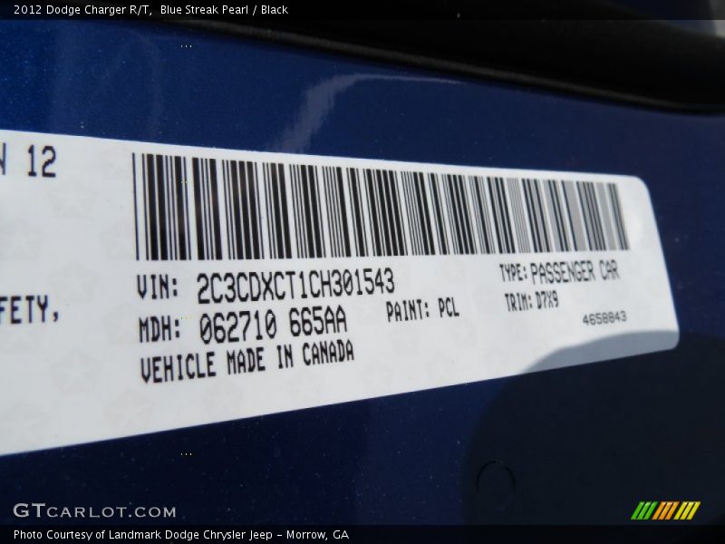 Blue Streak Pearl / Black 2012 Dodge Charger R/T
