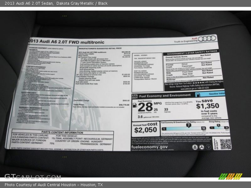  2013 A6 2.0T Sedan Window Sticker