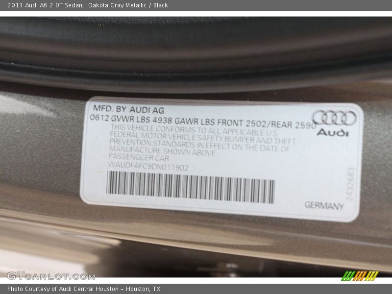 Dakota Gray Metallic / Black 2013 Audi A6 2.0T Sedan