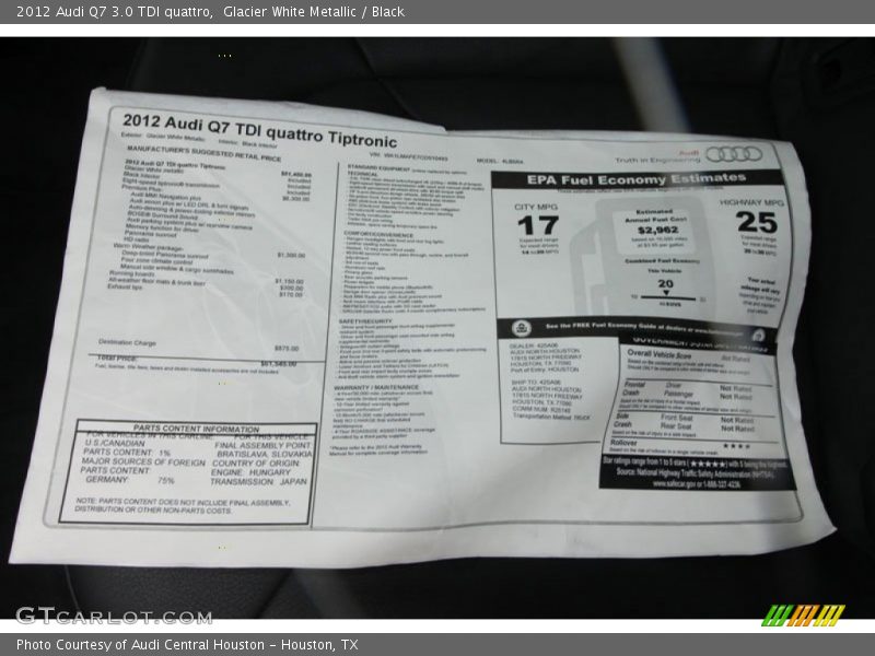 Glacier White Metallic / Black 2012 Audi Q7 3.0 TDI quattro