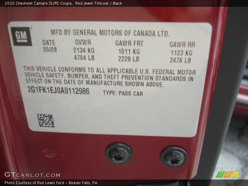 Red Jewel Tintcoat / Black 2010 Chevrolet Camaro SS/RS Coupe