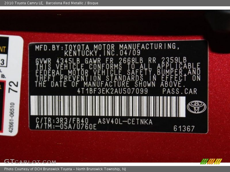 Barcelona Red Metallic / Bisque 2010 Toyota Camry LE