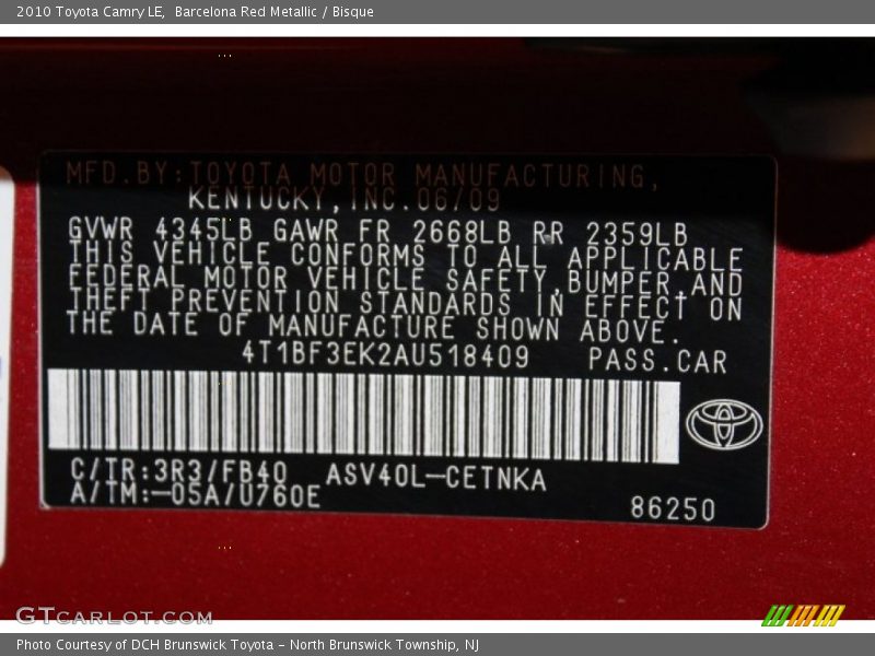Barcelona Red Metallic / Bisque 2010 Toyota Camry LE