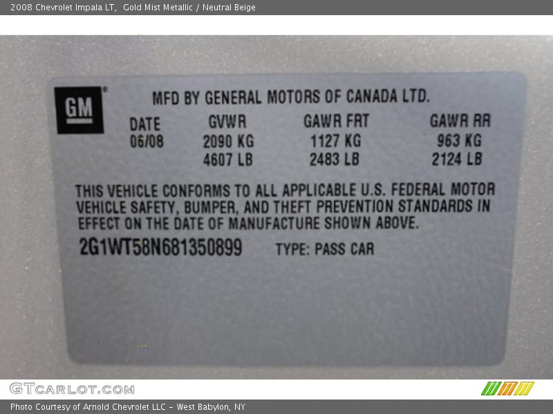 Gold Mist Metallic / Neutral Beige 2008 Chevrolet Impala LT