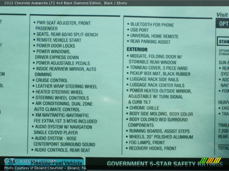  2013 Avalanche LTZ 4x4 Black Diamond Edition Window Sticker