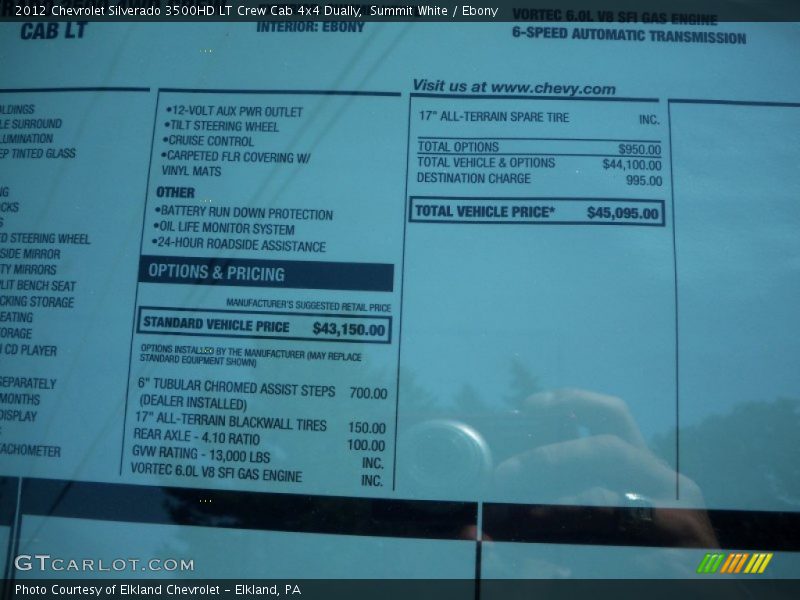 Summit White / Ebony 2012 Chevrolet Silverado 3500HD LT Crew Cab 4x4 Dually