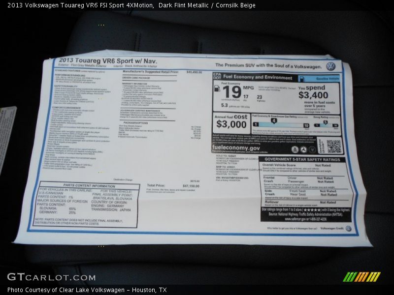  2013 Touareg VR6 FSI Sport 4XMotion Window Sticker